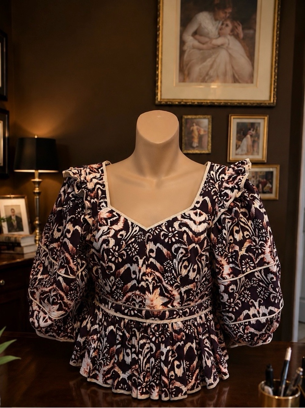 HUNTER BELL Black Trim Floral Print Top